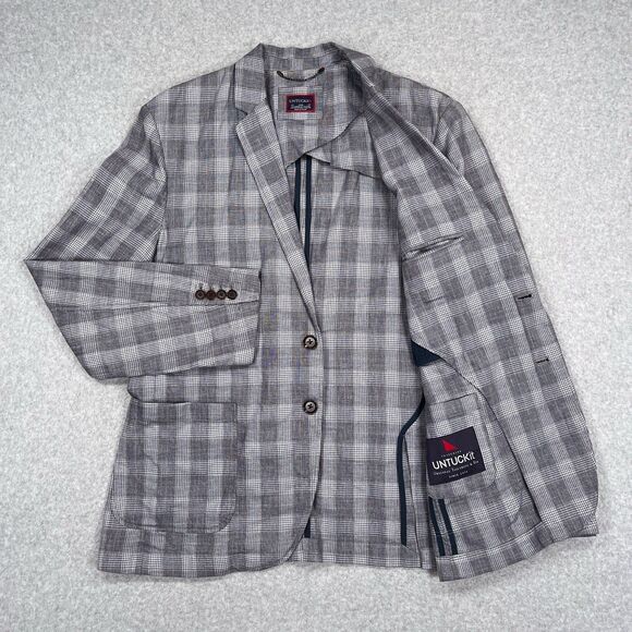 UNTUCKit Blazer 40R Gray Glen Plaid Linen Blend Unstructured Sport Coat Surgeon - Picture 1 of 16
